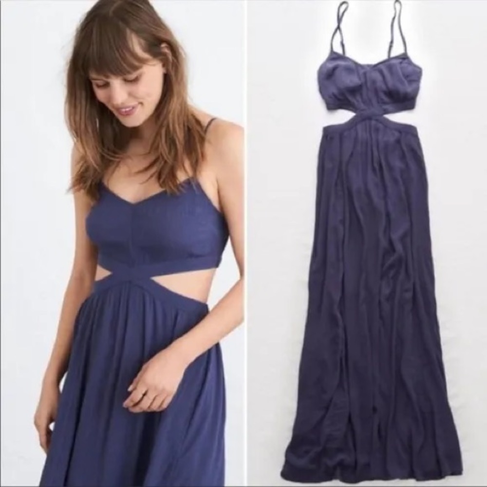 Aerie Blue Cut Out Maxi Dress - Size Medium